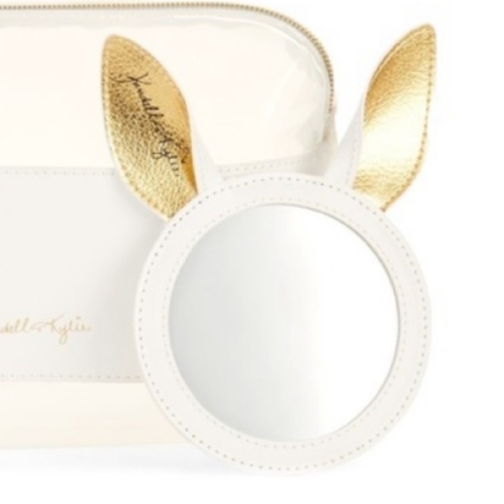 Kendall Kylie mirror ears white gold new leather soft bunny cosmetic makeup - Picture 4 of 8